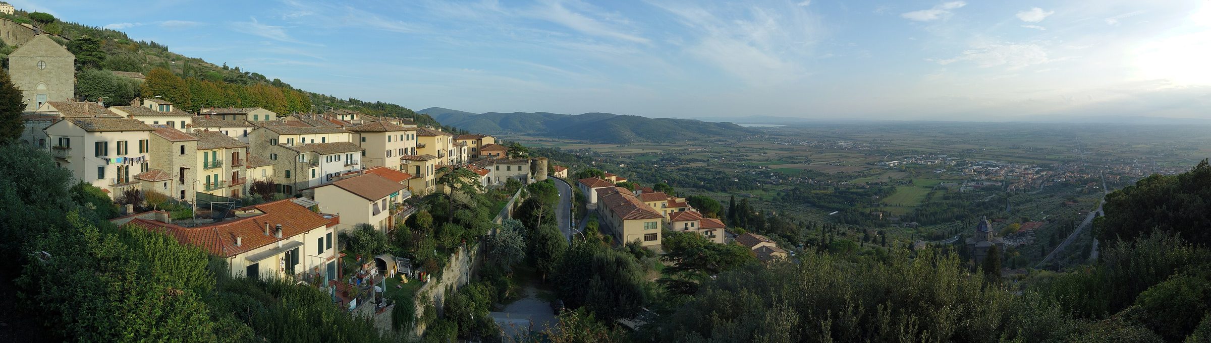Panoramic view from Cortona across the Tuscan countryside