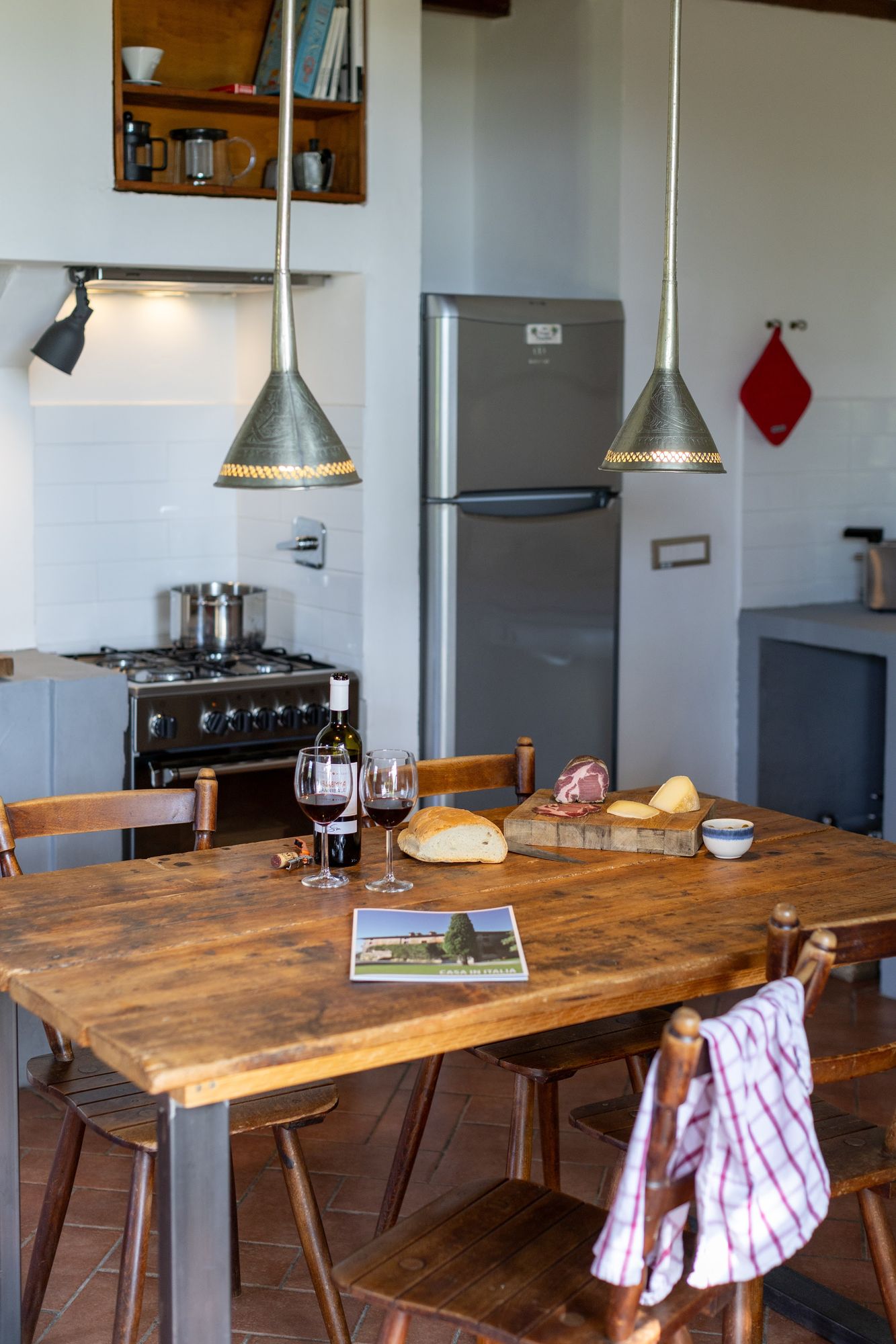 Breakfast on the wooden kitchen table at Casa Campori