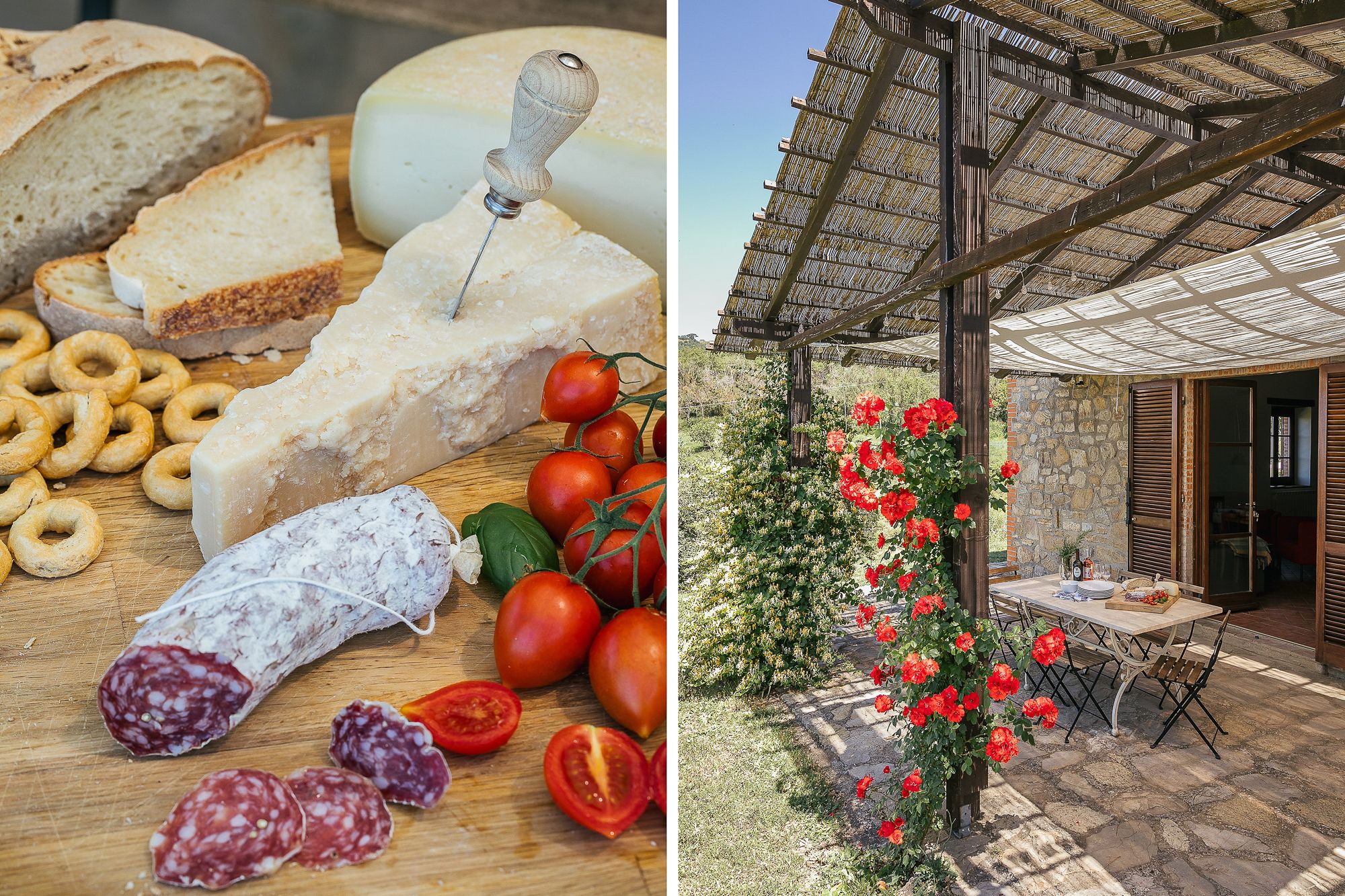 Bread, salami, pecorino and tomatoes from the local market